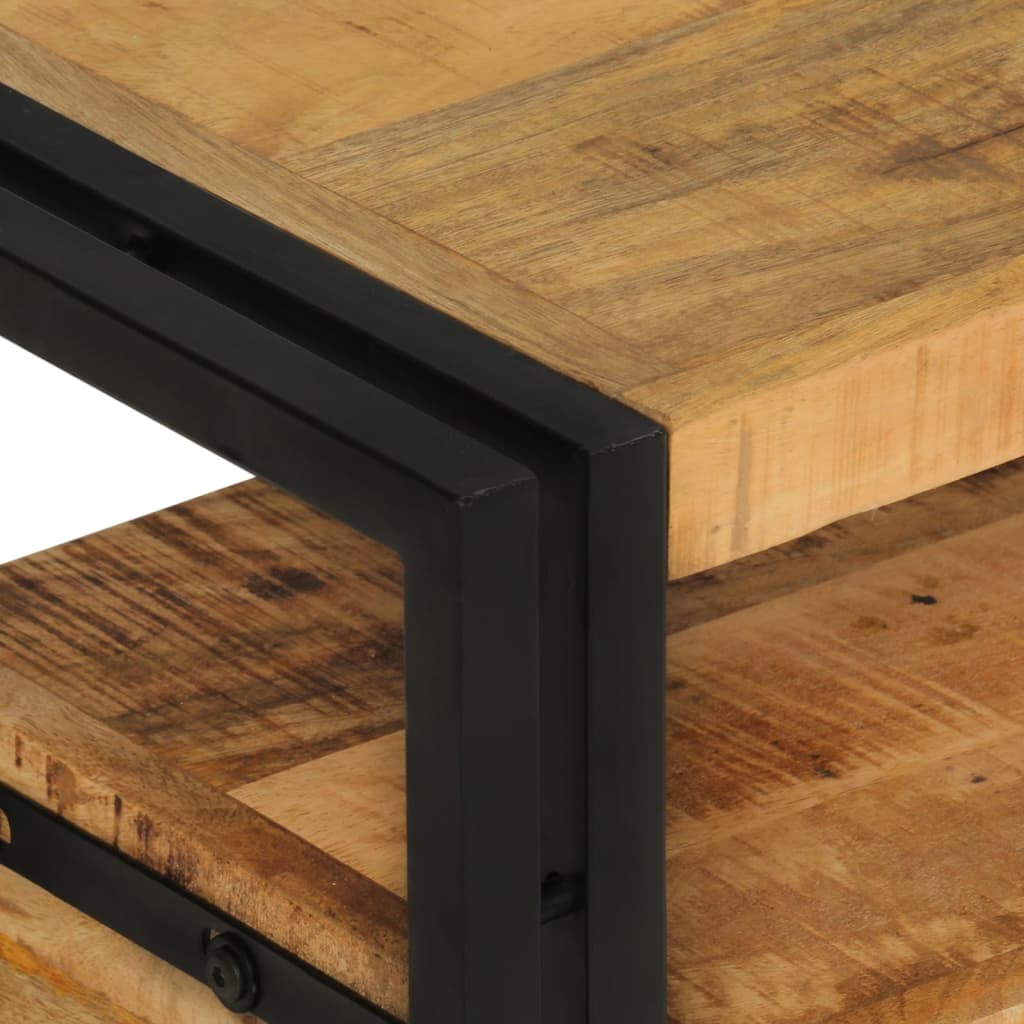 Meuble bois de manguier tiroirs acier 120x30x40