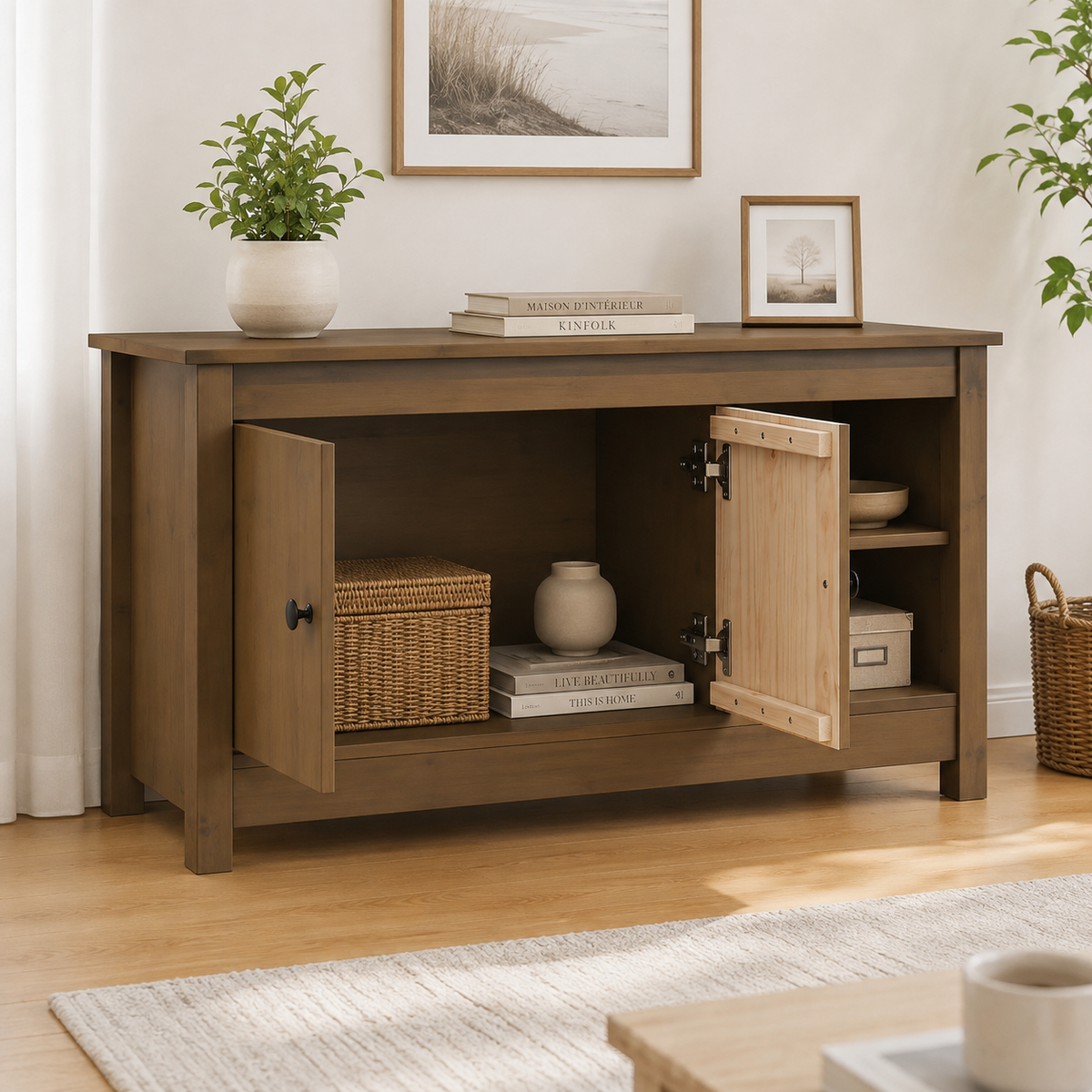 Bois de pin massif marron miel 103x36,5x52