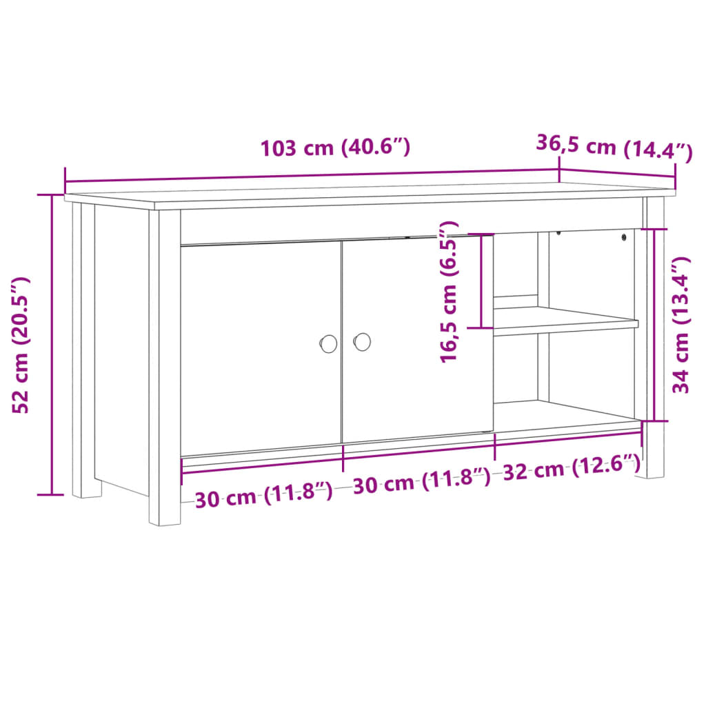 Bois de pin massif marron miel 103x36,5x52